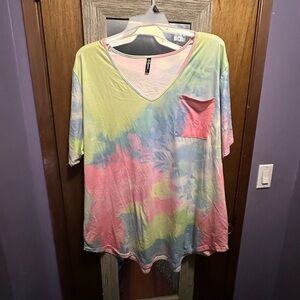 Tie-Dye V-Neck Women Top